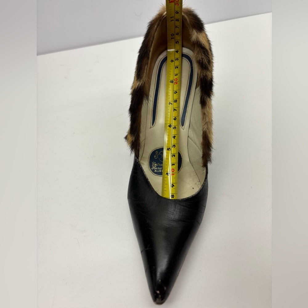 Black Leather Pumps with Leopard Fur Trim, SZ 8, box 29 - Picture 11 of 12